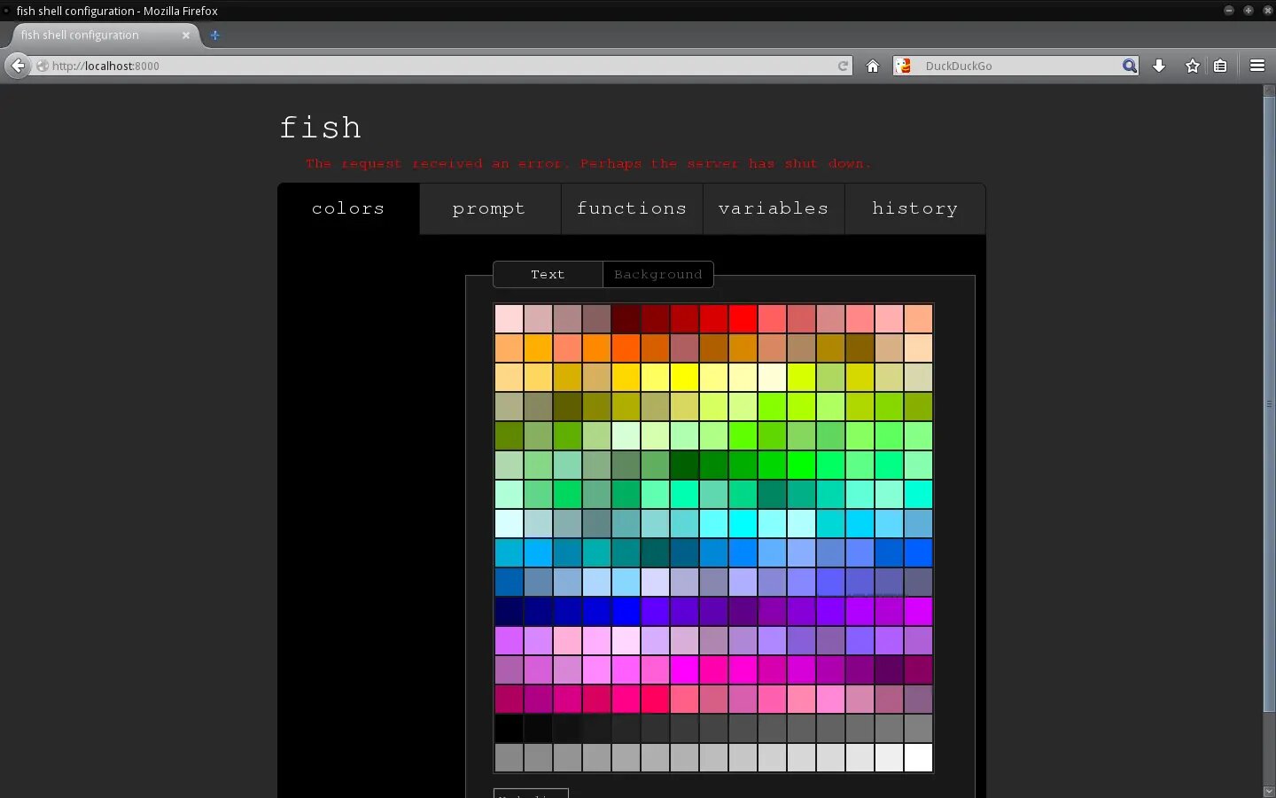 Configuración actual de fish mostrado en tu navegador 'web'.